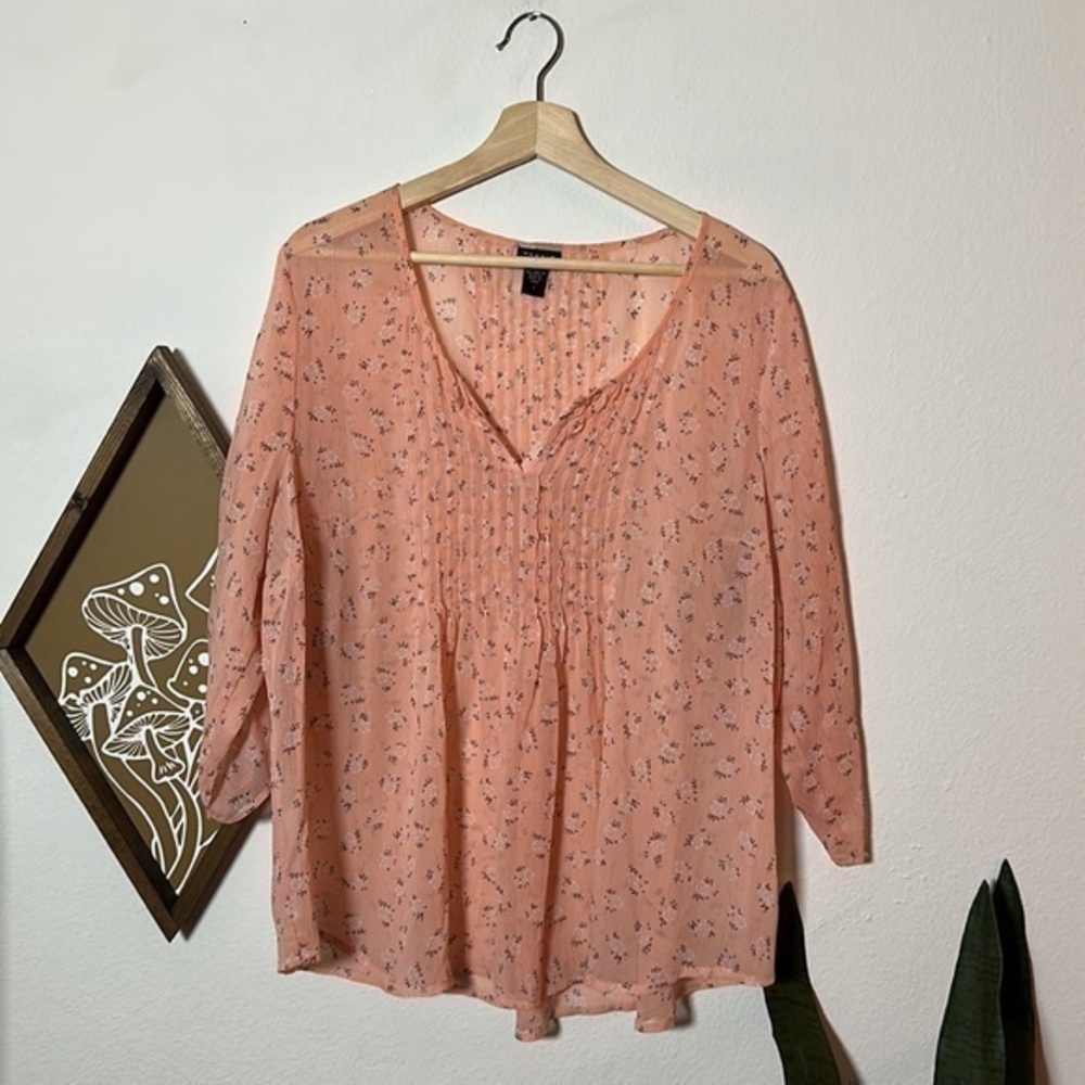 Torrid Floral Coral Sheer Blouse Sz.1X